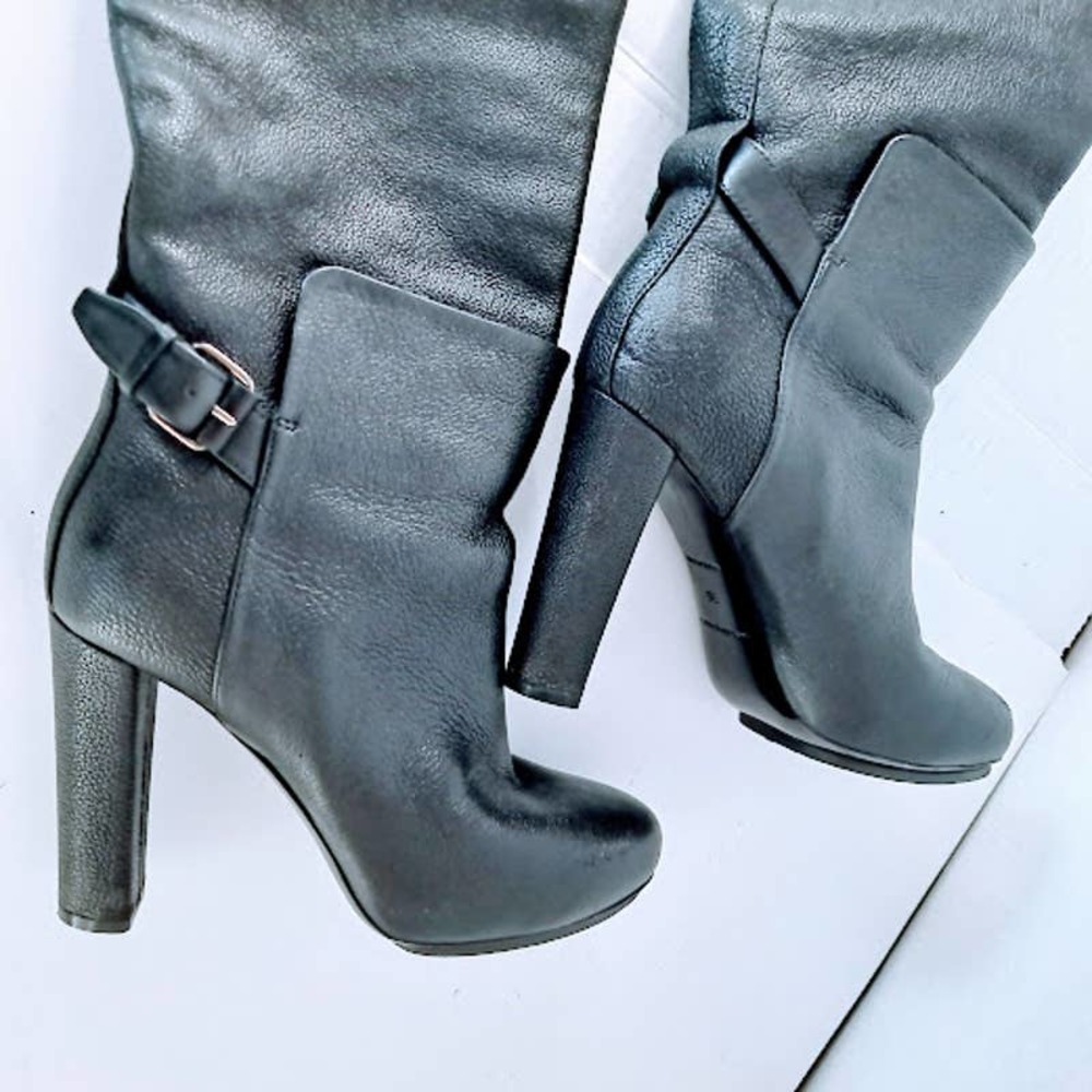 Balenciaga Womens 6 Boots Pebbled Leather Black Tall Knee Buckle Strap - Picture 6 of 16